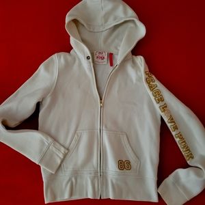 PINK white hoodie sweatshirt with rhinestones and gold lettering